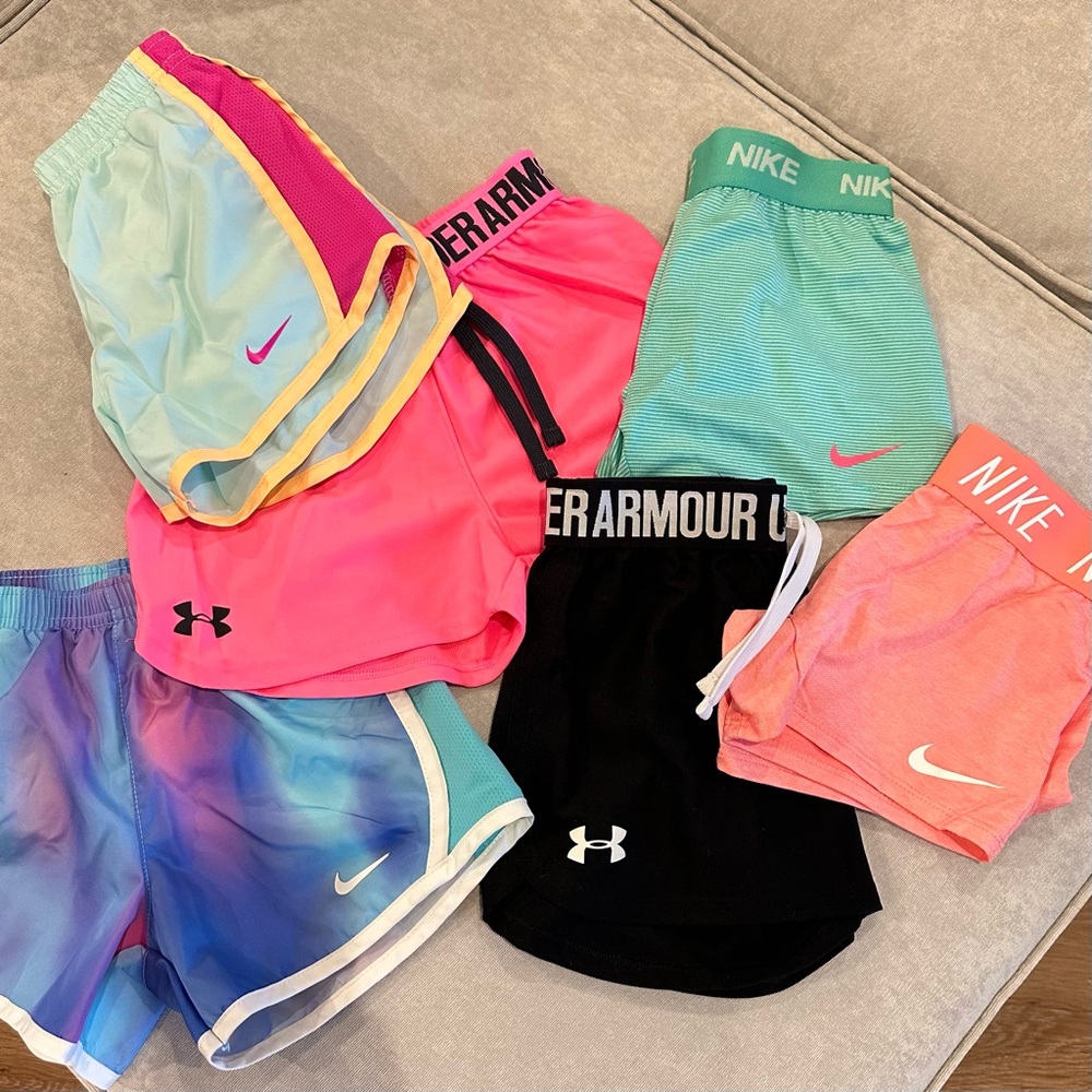 Bundle of 6 Nike/Underarmour Girls Athletic Shorts Sizes 6/6X